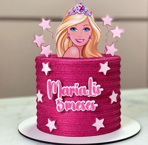 Topo Topper De Bolo Barbie 3d Personalizado